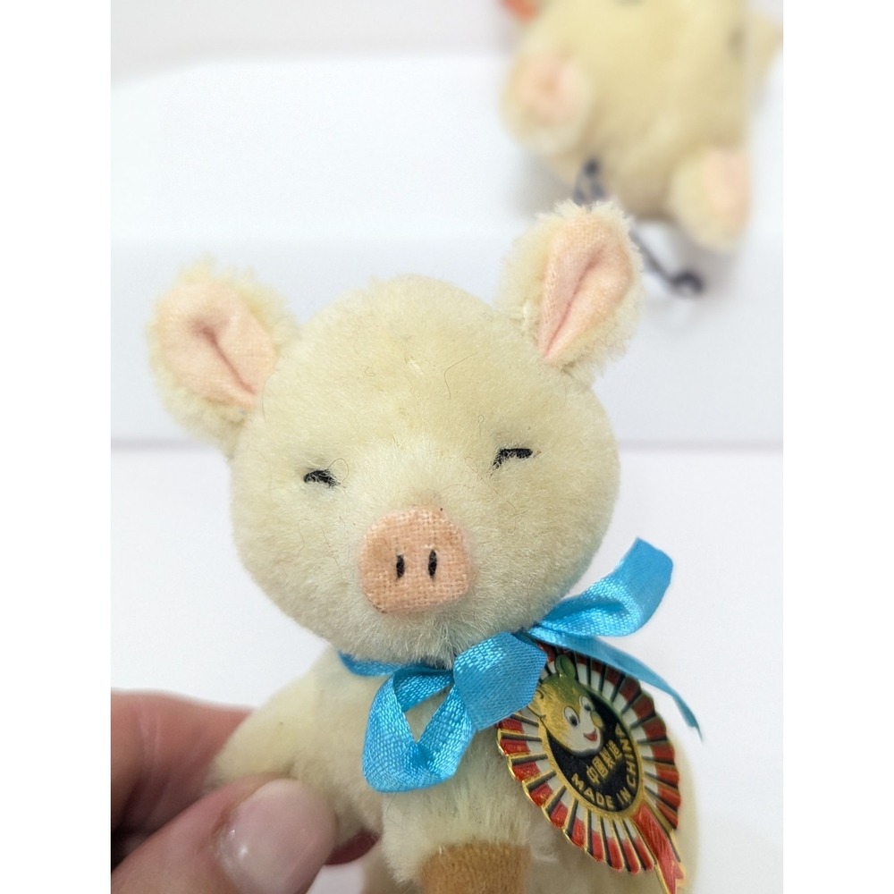 Shanghai Doll Factory Stuffed Mini Pig Pure Wool Ornament 4" w/Tag (Set Of 2) - Picture 3 of 10